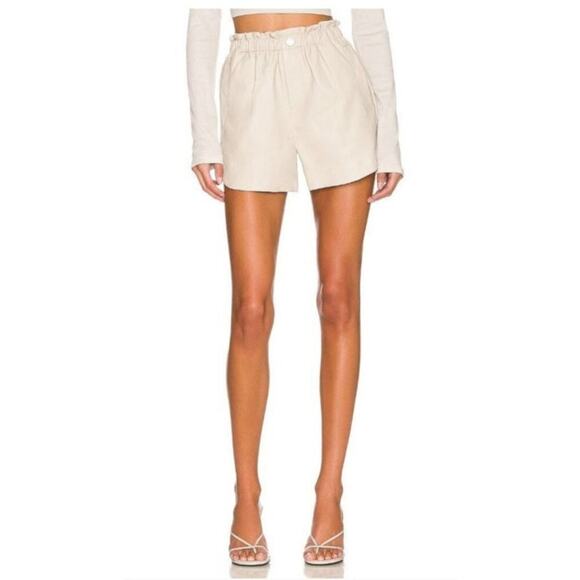 BlankNYC Tan Paperbag High Waist Faux Leather Shorts, 26 - Picture 1 of 7